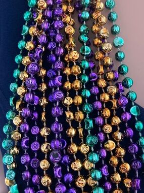 15 pcs Multi-Strand Mardi Gras Beaded Necklace - Gold, Purple & Green